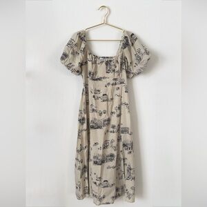 Chic Beige Printed Midi Dress